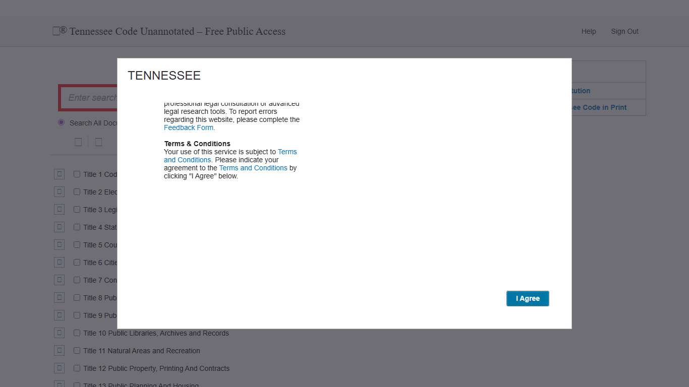 Tennessee Code Unannotated – Free Public Access Main Page